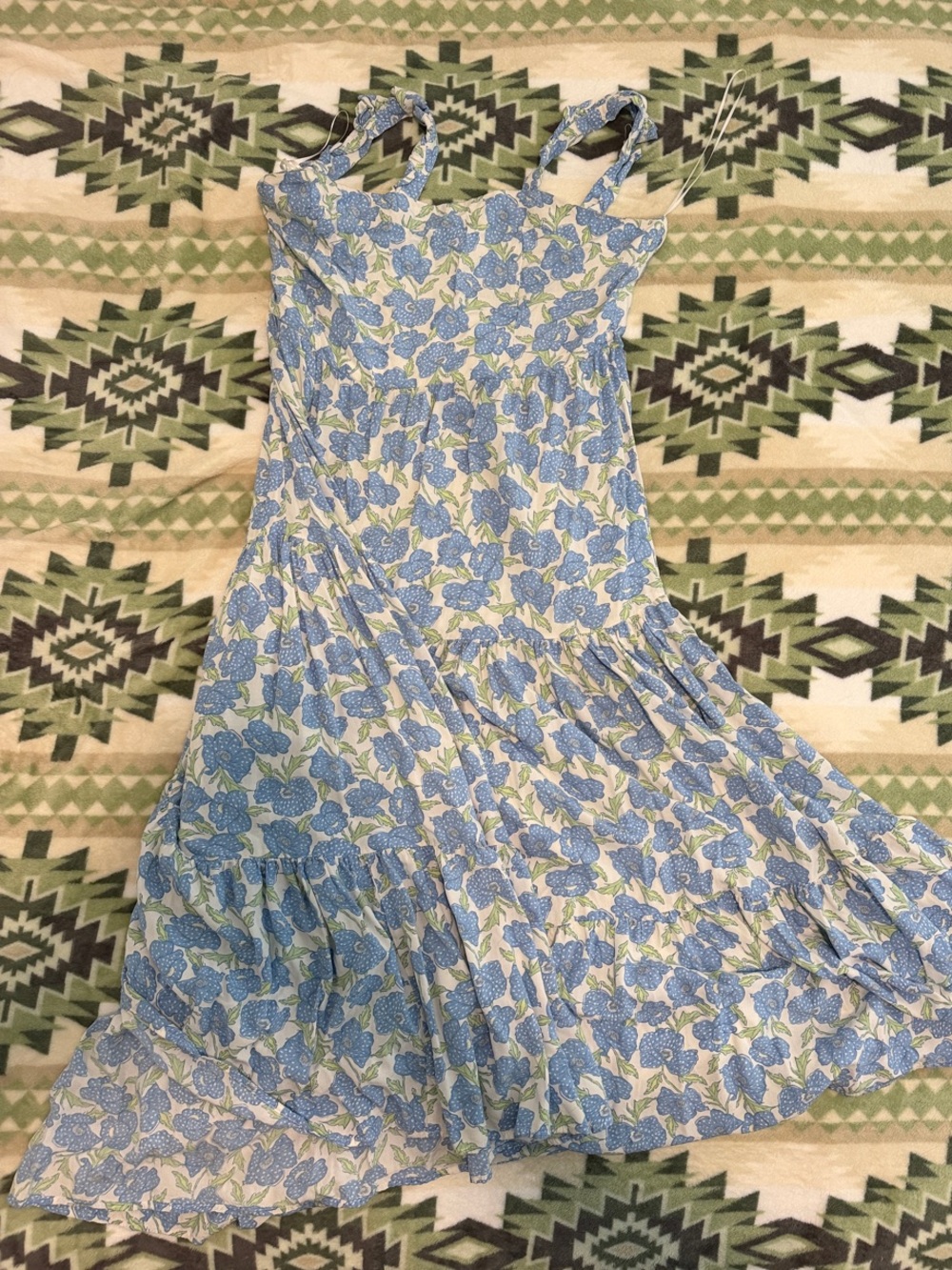 Blue Floral Sundress with Spaghetti Straps
